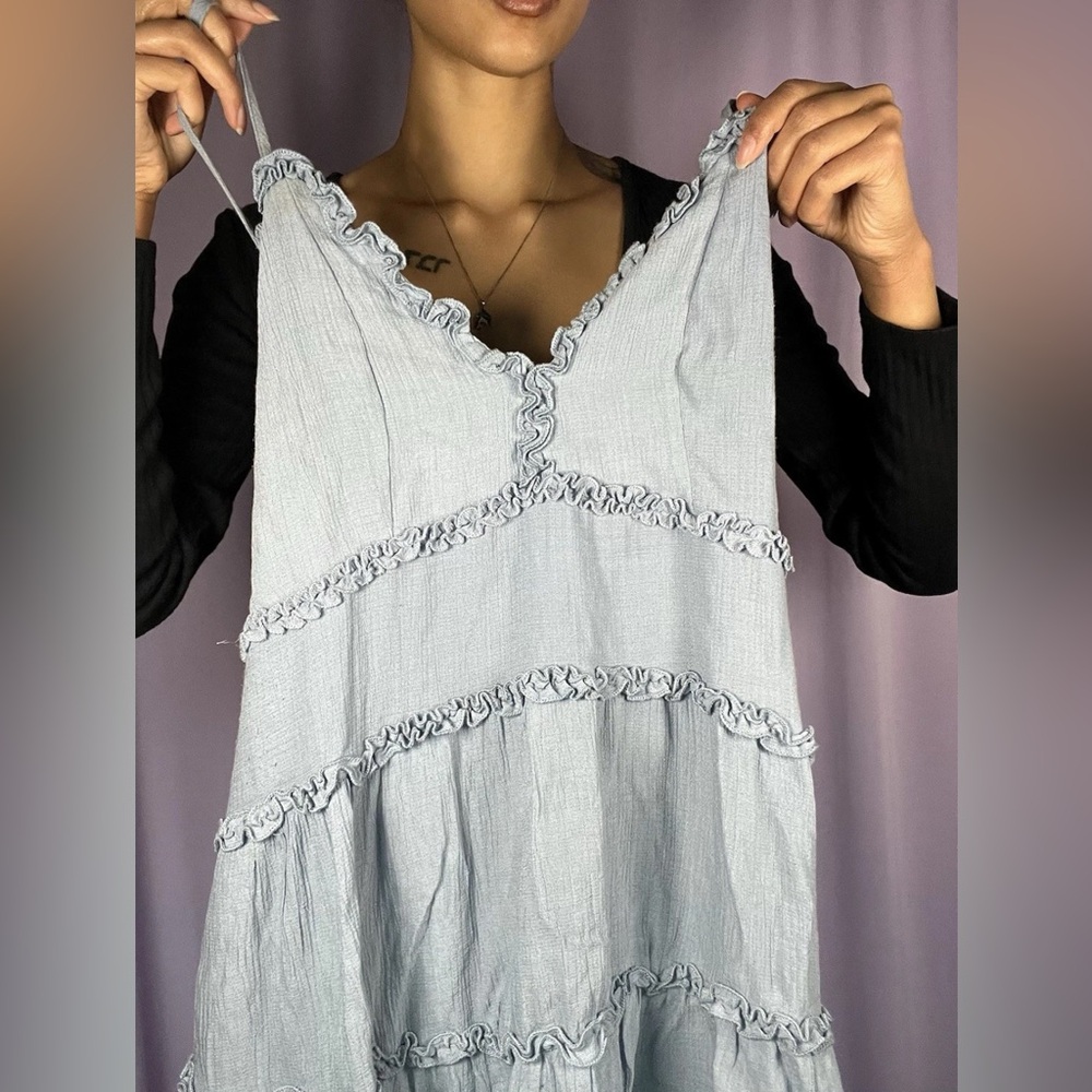 Love Tree Linen Ocean Blue Midi Sundress Womens Size Large Beach Flowy Fairycore